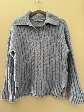 Abercrombie & Fitch Blue Cable Knit Quarter Button Sweater Size XS